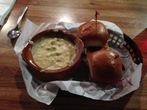Minis and Broccoli Cheese Soup @ Hamburger Mary's Cheap Lunch