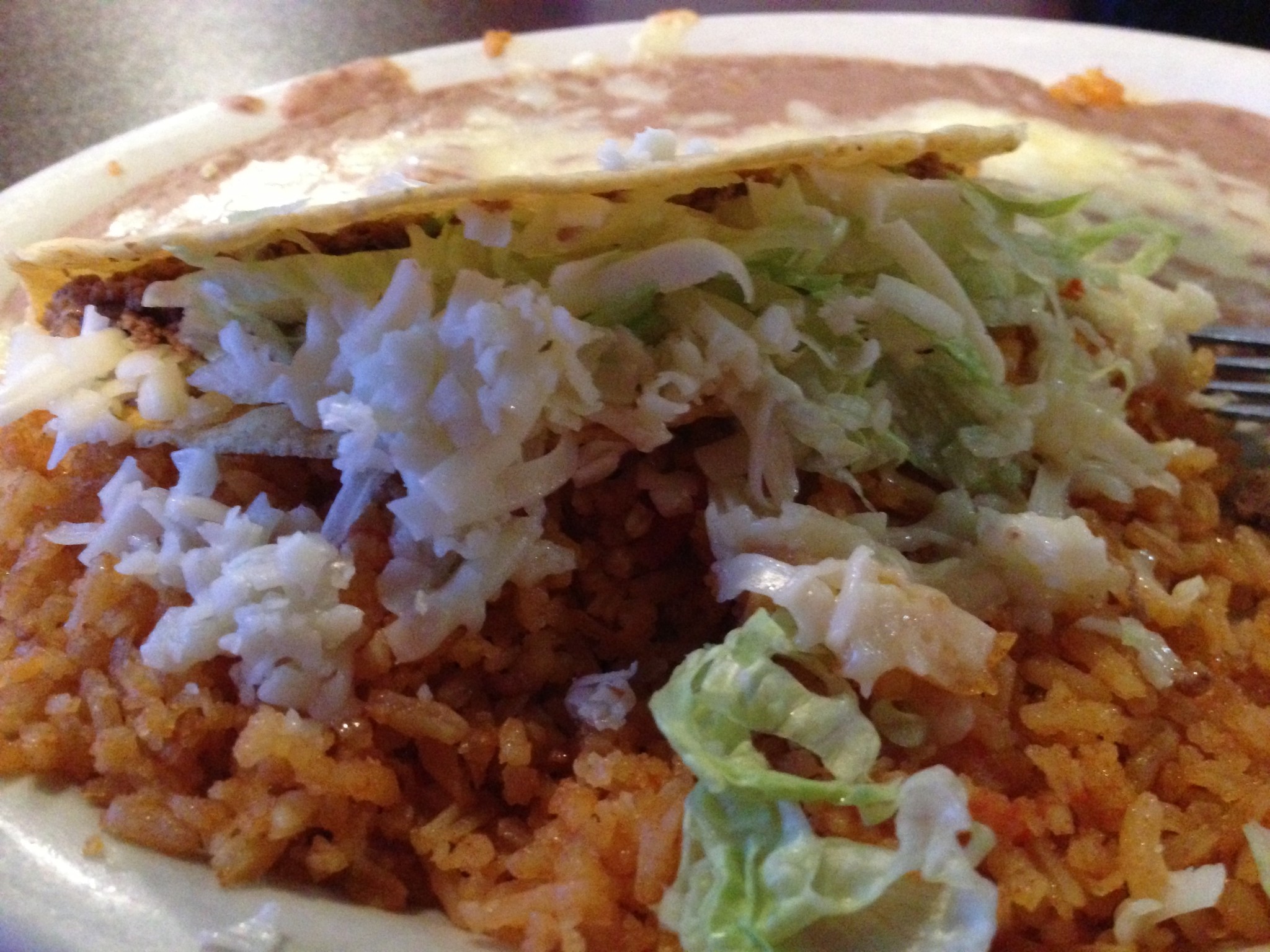 Hard Taco with Rice and Beans at Cinco De Mayo